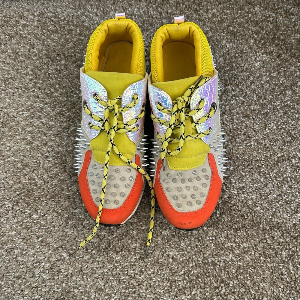 Women’s Studded High-Top Sneakers | Size 9.5 Wide | Colorblock Statement Shoes